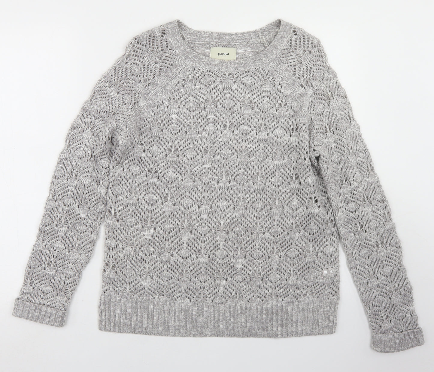 Papaya Womens Grey Round Neck  Acrylic Pullover Jumper Size M