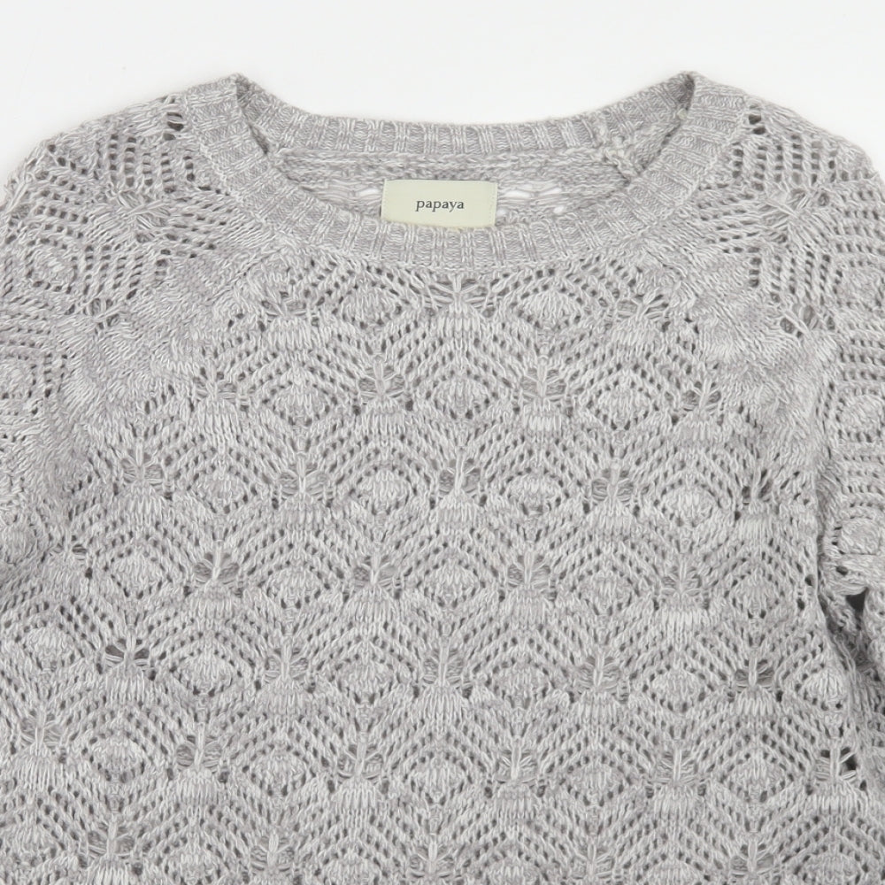 Papaya Womens Grey Round Neck  Acrylic Pullover Jumper Size M