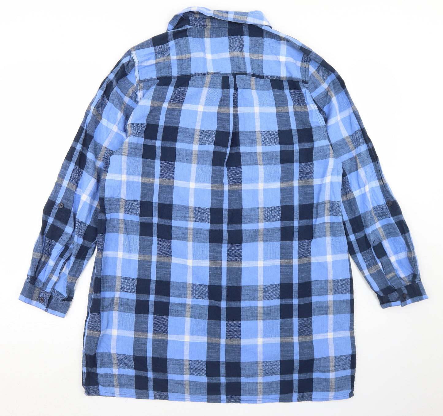 TU Womens Blue Plaid Cotton Tunic T-Shirt Size 18 Collared