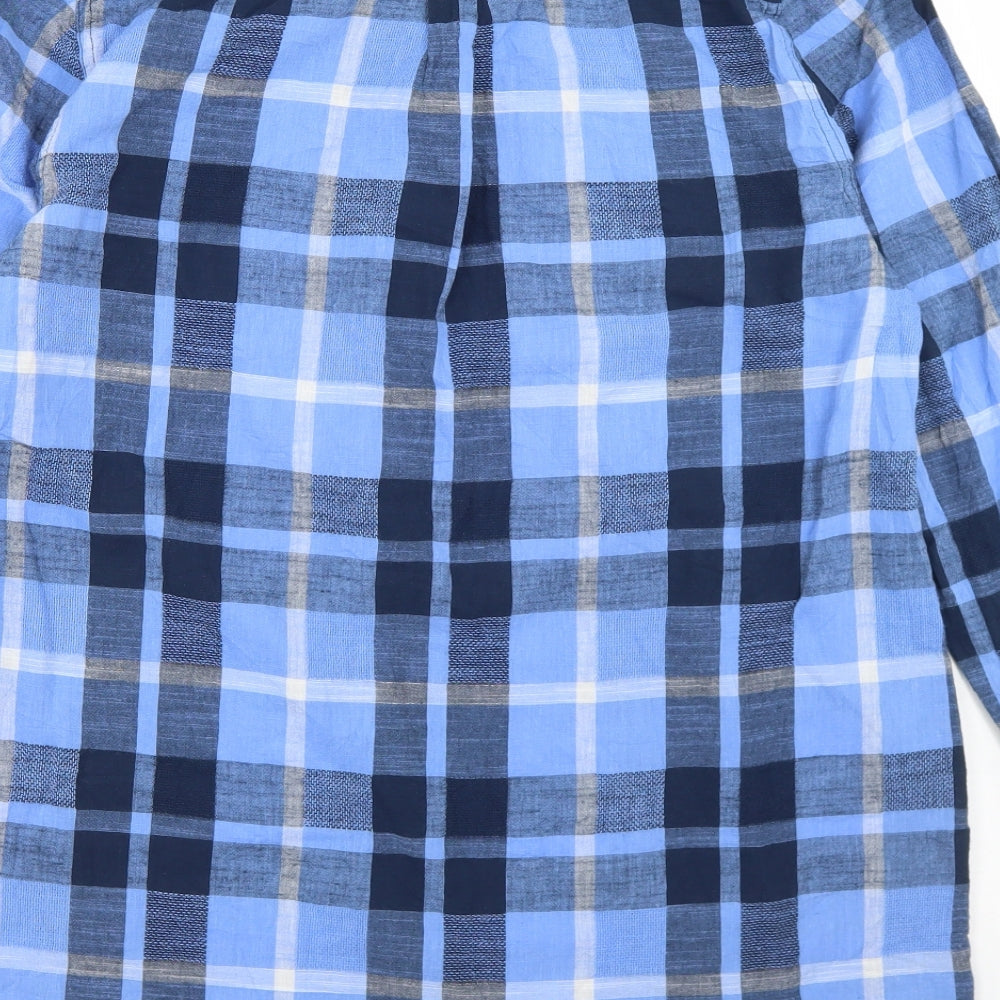 TU Womens Blue Plaid Cotton Tunic T-Shirt Size 18 Collared