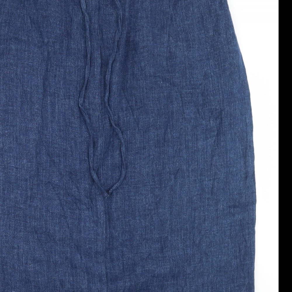 Elisabeth Womens Blue  Linen Flare Skirt Size 24   Drawstring