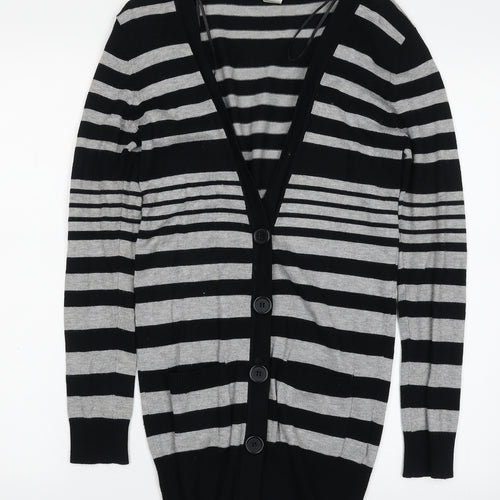 New Look Womens Black V-Neck Striped Viscose Cardigan Jumper Size 8