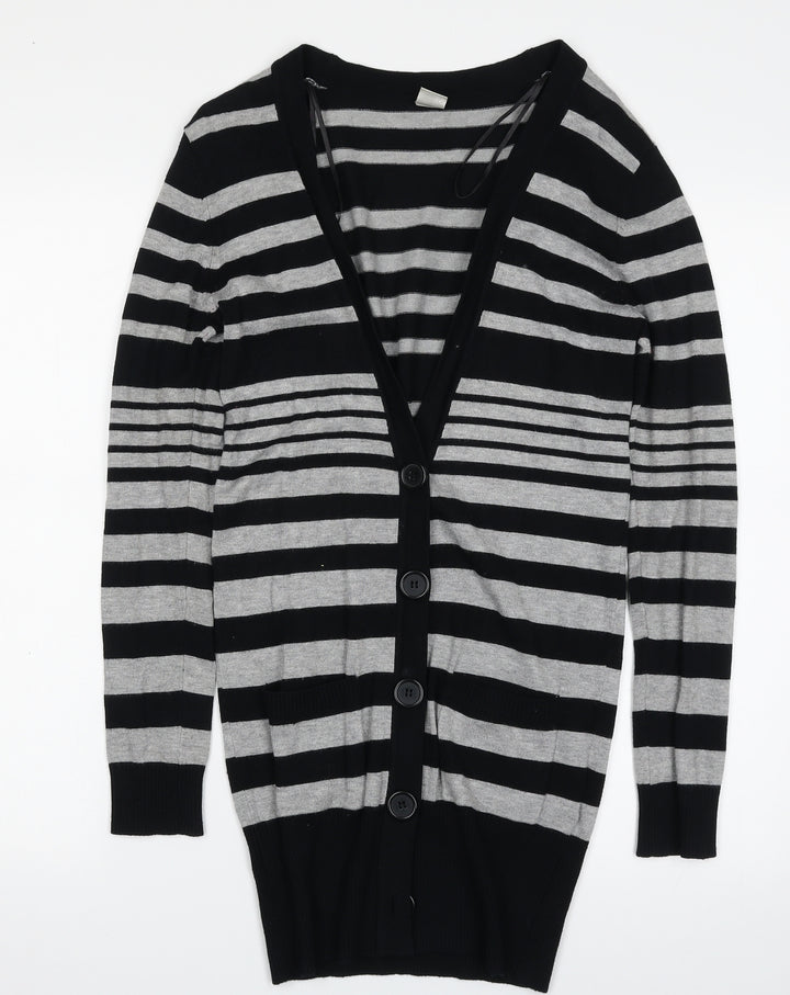 New Look Womens Black V-Neck Striped Viscose Cardigan Jumper Size 8