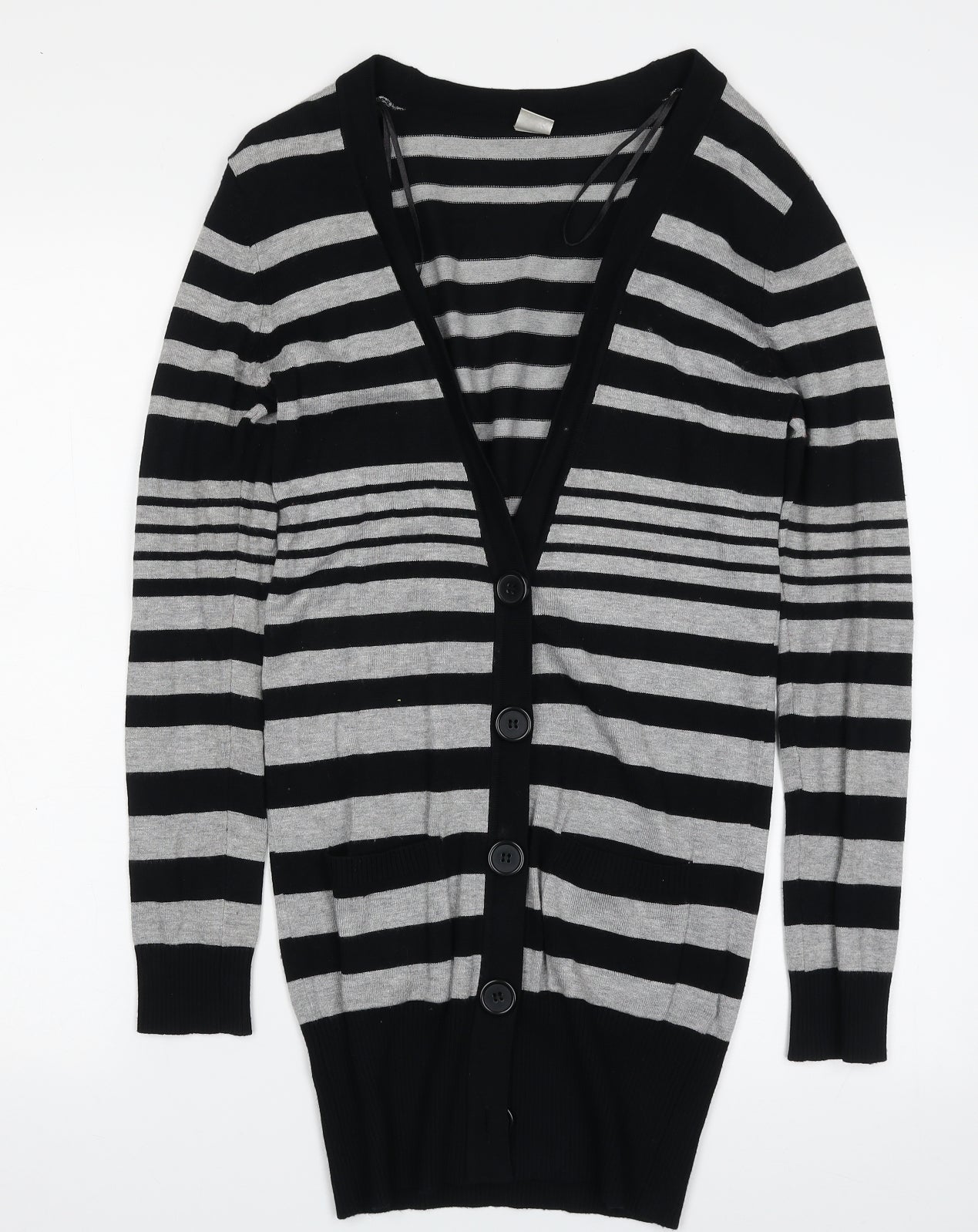 New Look Womens Black V-Neck Striped Viscose Cardigan Jumper Size 8