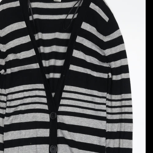 New Look Womens Black V-Neck Striped Viscose Cardigan Jumper Size 8