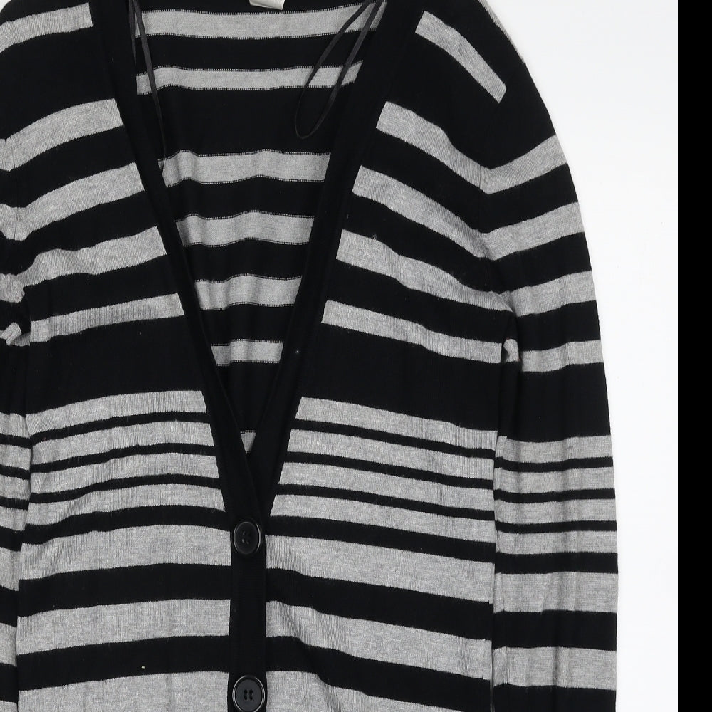 New Look Womens Black V-Neck Striped Viscose Cardigan Jumper Size 8