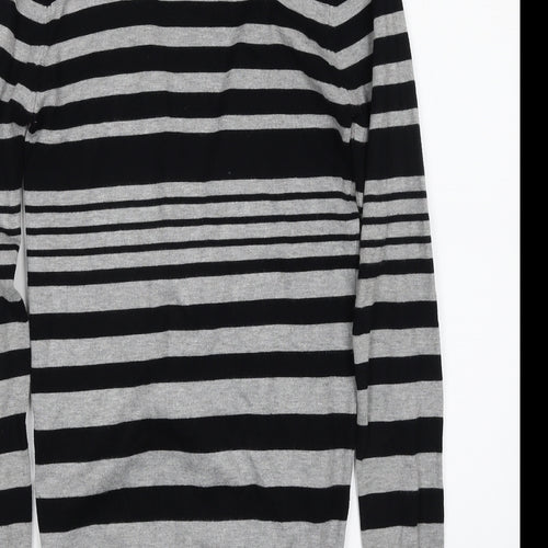 New Look Womens Black V-Neck Striped Viscose Cardigan Jumper Size 8