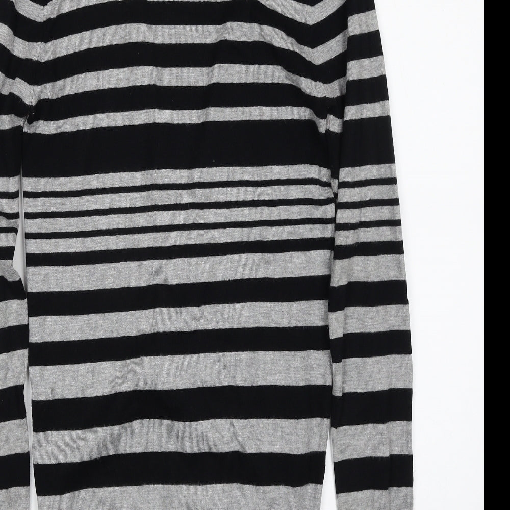 New Look Womens Black V-Neck Striped Viscose Cardigan Jumper Size 8