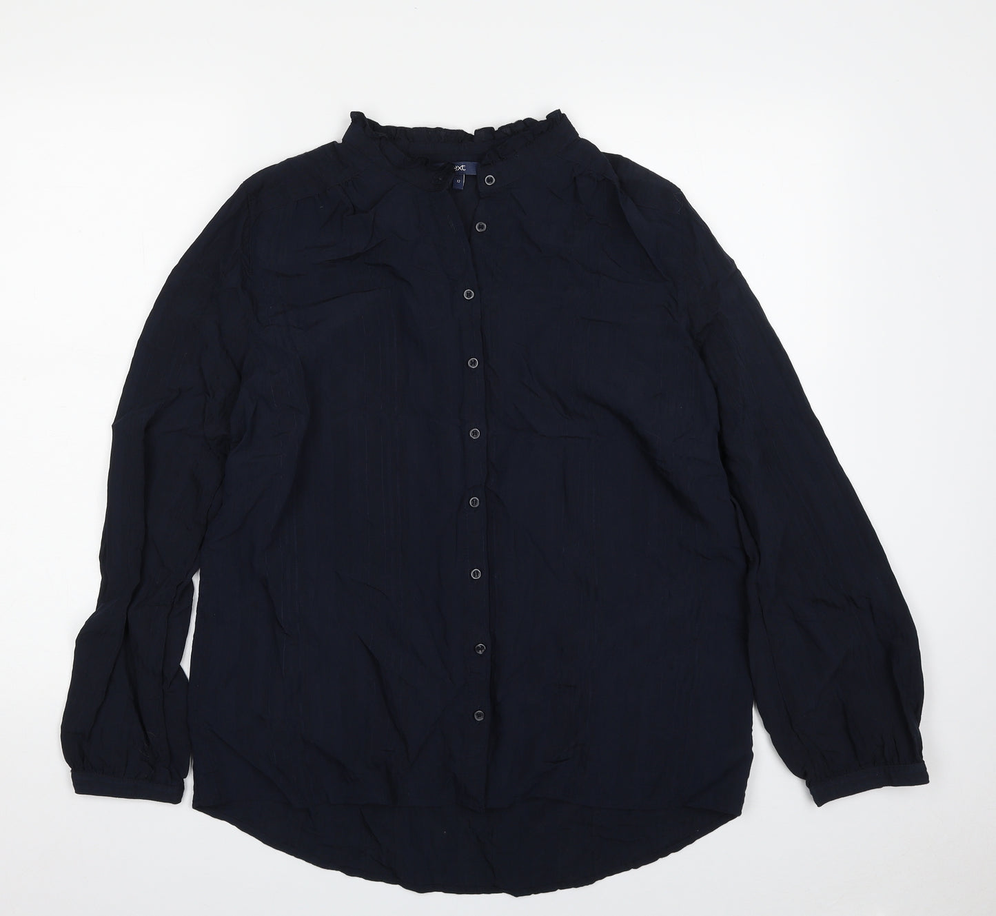 NEXT Womens Blue  Viscose Basic Button-Up Size 12 Round Neck