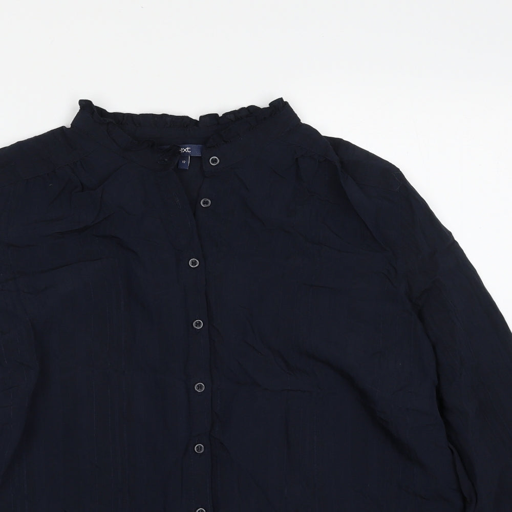 NEXT Womens Blue  Viscose Basic Button-Up Size 12 Round Neck