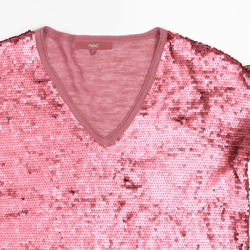 NEXT Womens Pink V-Neck  Acrylic Vest Jumper Size 12   - Cap Sleeve