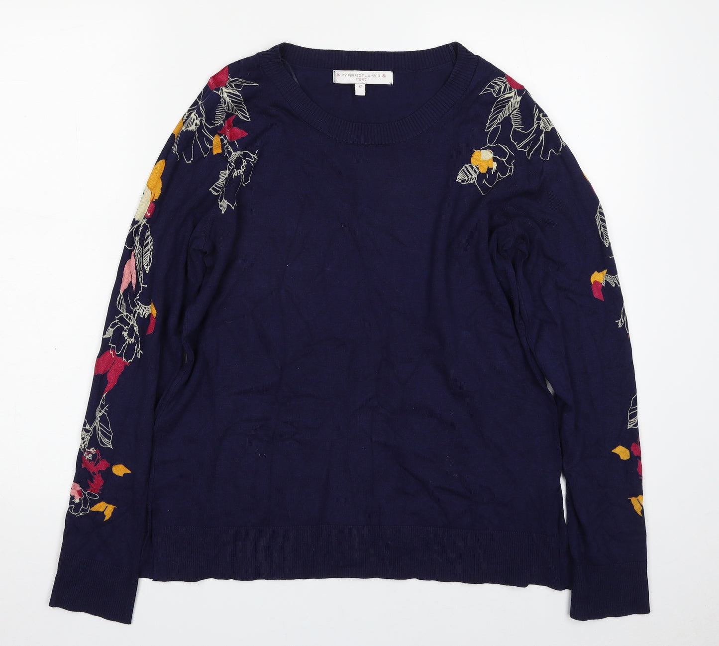 NEXT Womens Blue Crew Neck  Viscose Pullover Jumper Size 12   - Flower