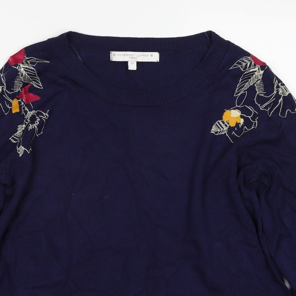 NEXT Womens Blue Crew Neck  Viscose Pullover Jumper Size 12   - Flower
