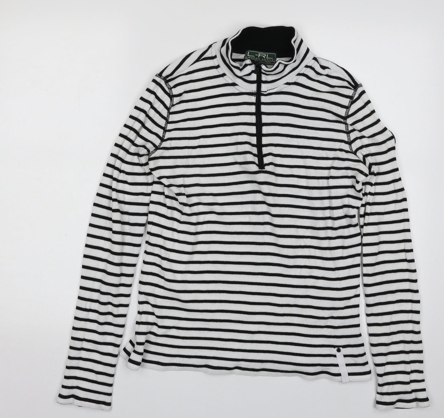 Lauren Ralph Lauren Womens White Striped 100% Cotton Pullover Sweatshirt Size L  Zip - Activewear