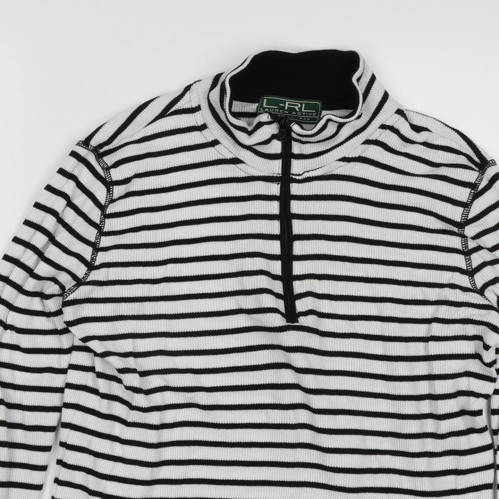Lauren Ralph Lauren Womens White Striped 100% Cotton Pullover Sweatshirt Size L  Zip - Activewear