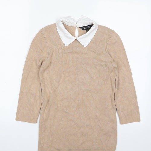 Dorothy Perkins Womens Beige Collared  Viscose Pullover Jumper Size 8