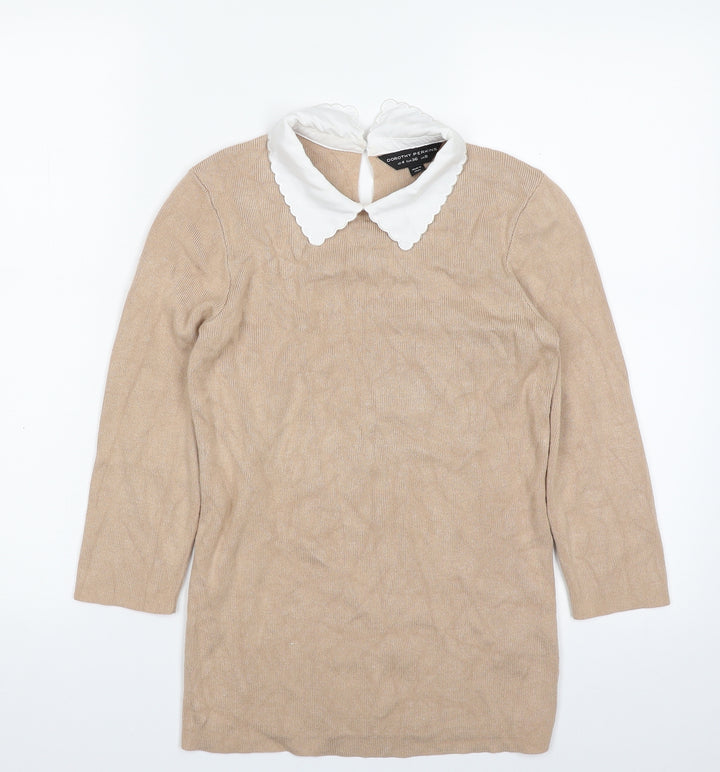 Dorothy Perkins Womens Beige Collared Viscose Pullover Jumper Size 8