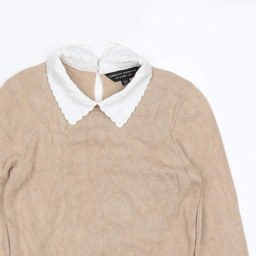 Dorothy Perkins Womens Beige Collared  Viscose Pullover Jumper Size 8