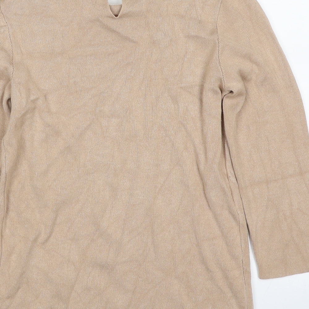 Dorothy Perkins Womens Beige Collared  Viscose Pullover Jumper Size 8