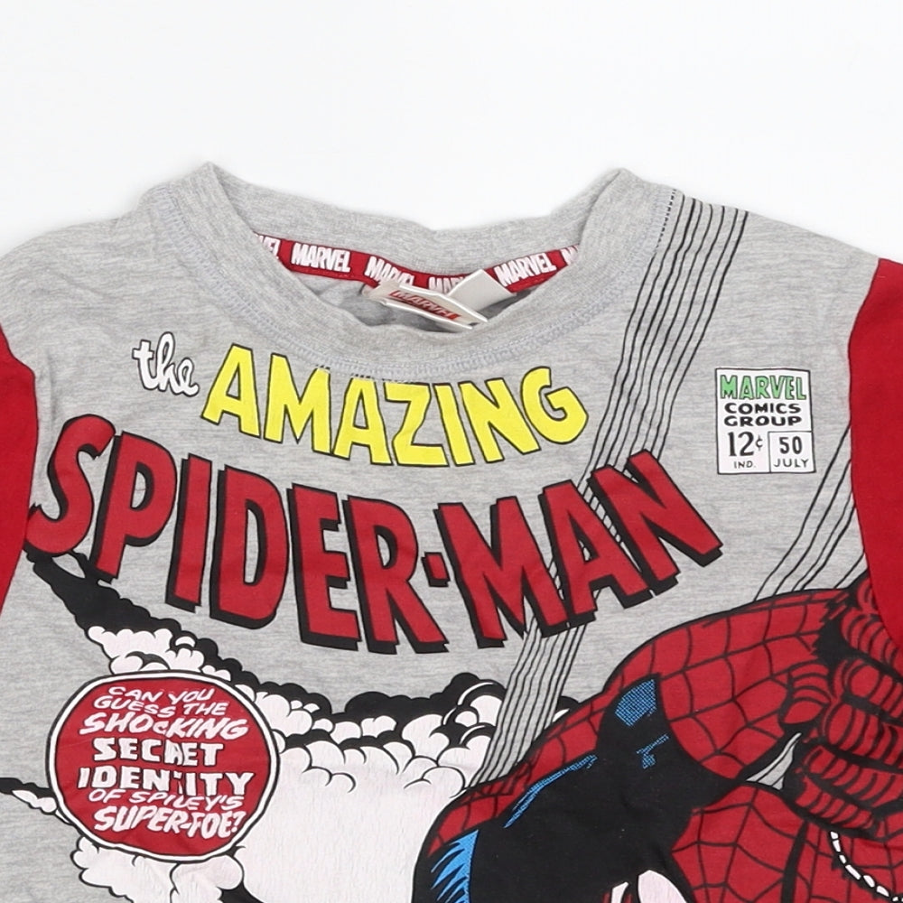 Primark Boys Grey  Cotton Pullover T-Shirt Size 5-6 Years Crew Neck Pullover - Spiderman- Crash!