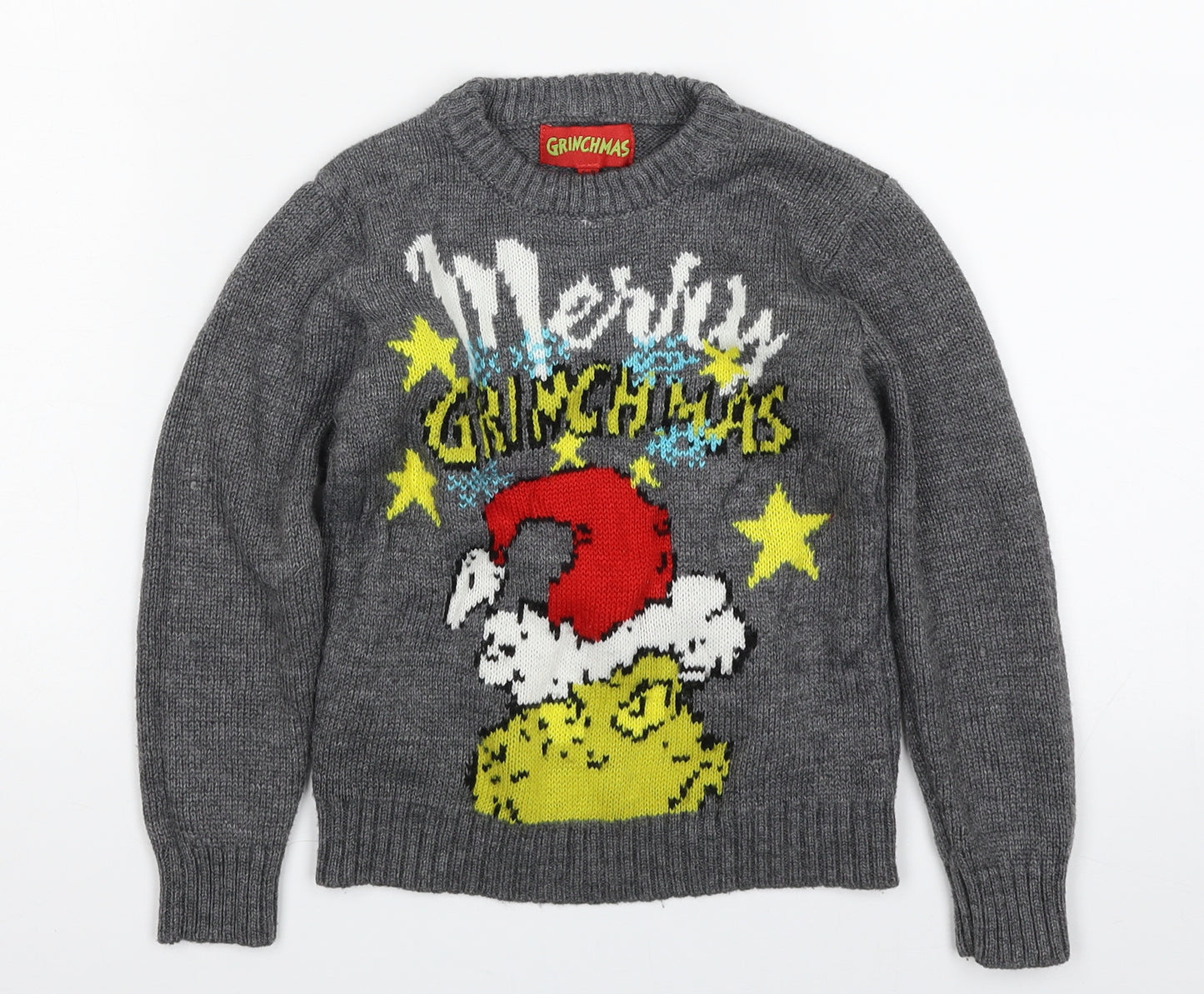 Dr.Seuss Boys Grey Crew Neck  Acrylic Pullover Jumper Size 5-6 Years  Pullover - Christmas