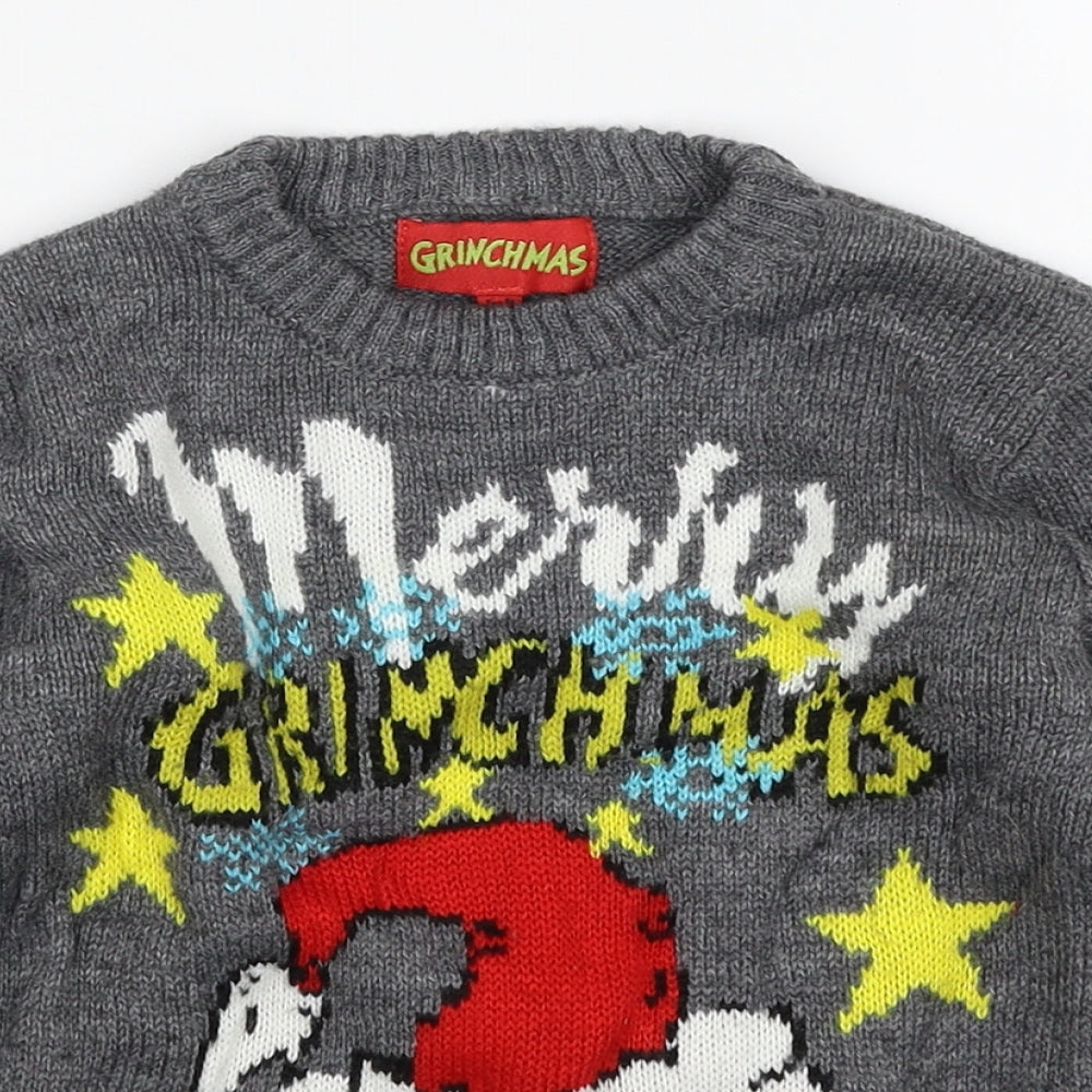Dr.Seuss Boys Grey Crew Neck  Acrylic Pullover Jumper Size 5-6 Years  Pullover - Christmas