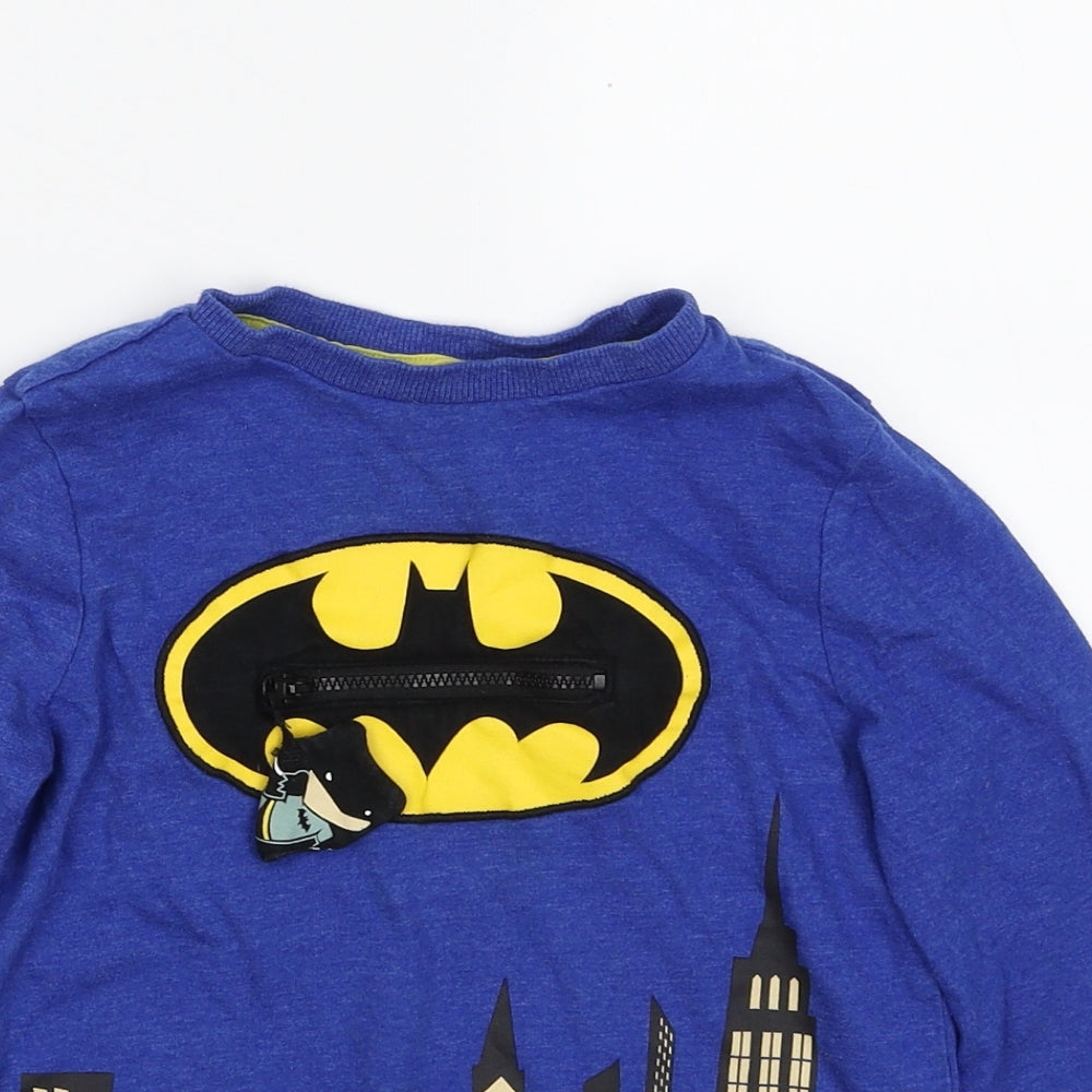 F&F Boys Blue  Cotton Pullover T-Shirt Size 4-5 Years Crew Neck Pullover - BATMAN