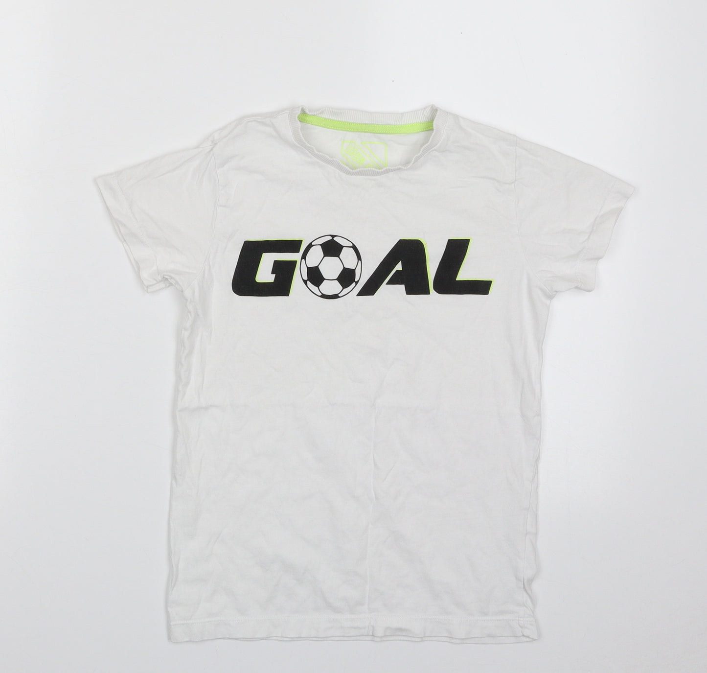 Matalan Boys White  100% Cotton Pullover T-Shirt Size 8 Years Crew Neck Pullover - Goal