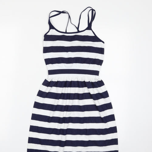Atmosphere Womens Blue Striped Polyamide Fit & Flare  Size S  Off the Shoulder Pullover
