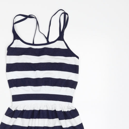 Atmosphere Womens Blue Striped Polyamide Fit & Flare  Size S  Off the Shoulder Pullover