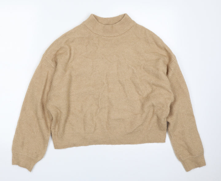 H&M Womens Beige High Neck  Acrylic Pullover Jumper Size S