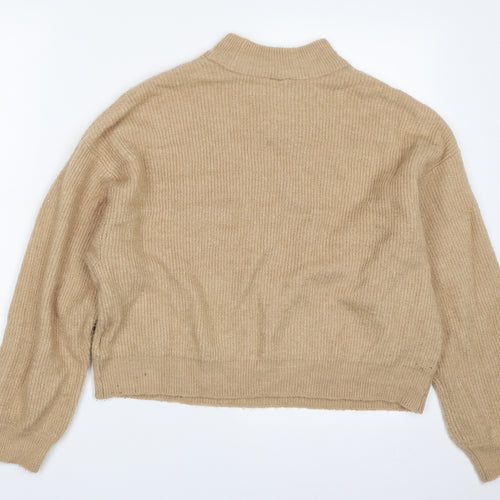 H&M Womens Beige High Neck  Acrylic Pullover Jumper Size S