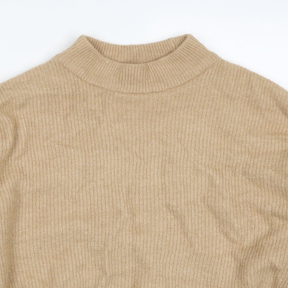 H&M Womens Beige High Neck  Acrylic Pullover Jumper Size S