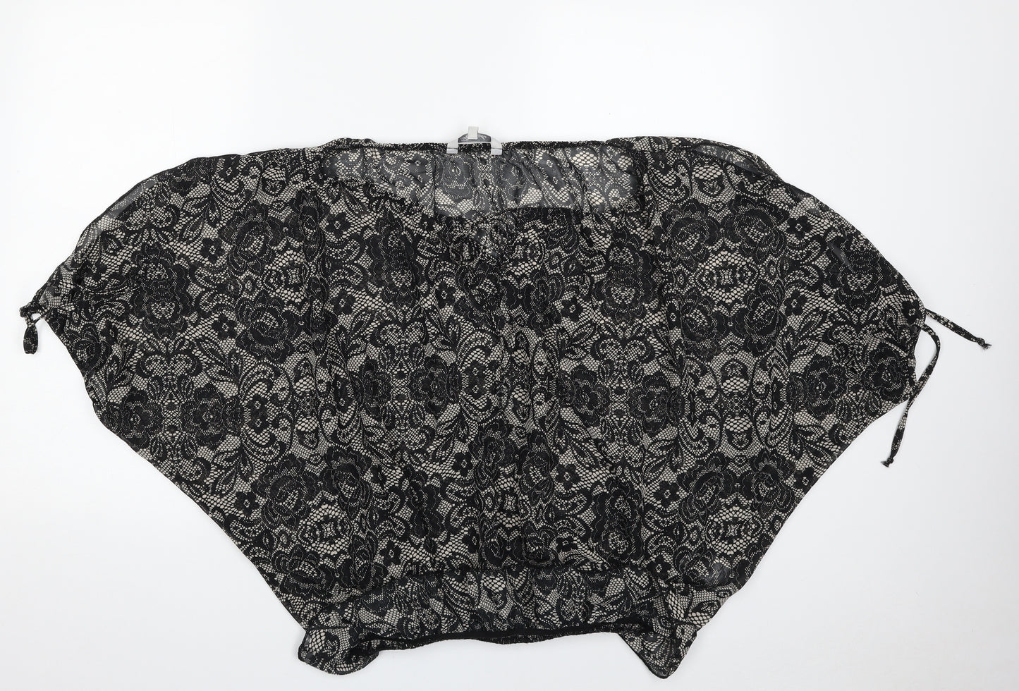 Peacocks Womens Black Floral Polyester Basic Blouse Size 14 Boat Neck - Tie
