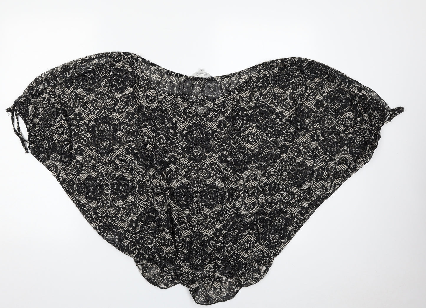 Peacocks Womens Black Floral Polyester Basic Blouse Size 14 Boat Neck - Tie