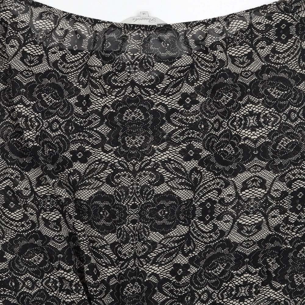 Peacocks Womens Black Floral Polyester Basic Blouse Size 14 Boat Neck - Tie