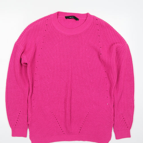 VERO MODA Womens Pink Scoop Neck  Acrylic Pullover Jumper Size S