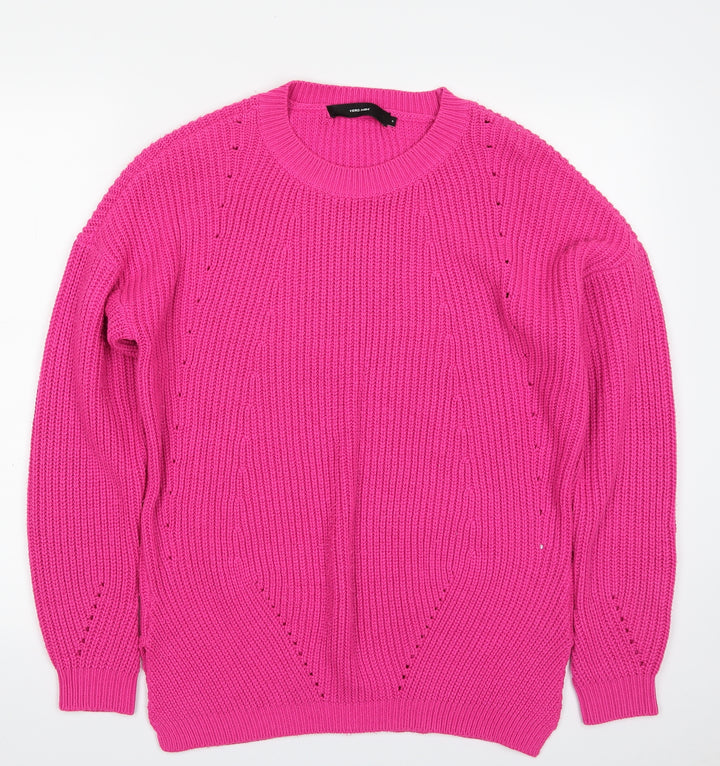 VERO MODA Womens Pink Scoop Neck  Acrylic Pullover Jumper Size S