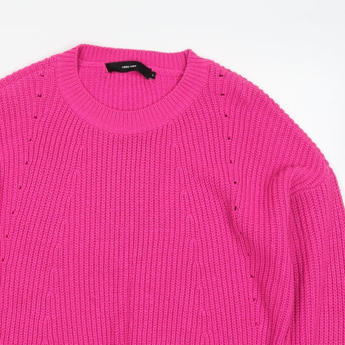 VERO MODA Womens Pink Scoop Neck  Acrylic Pullover Jumper Size S