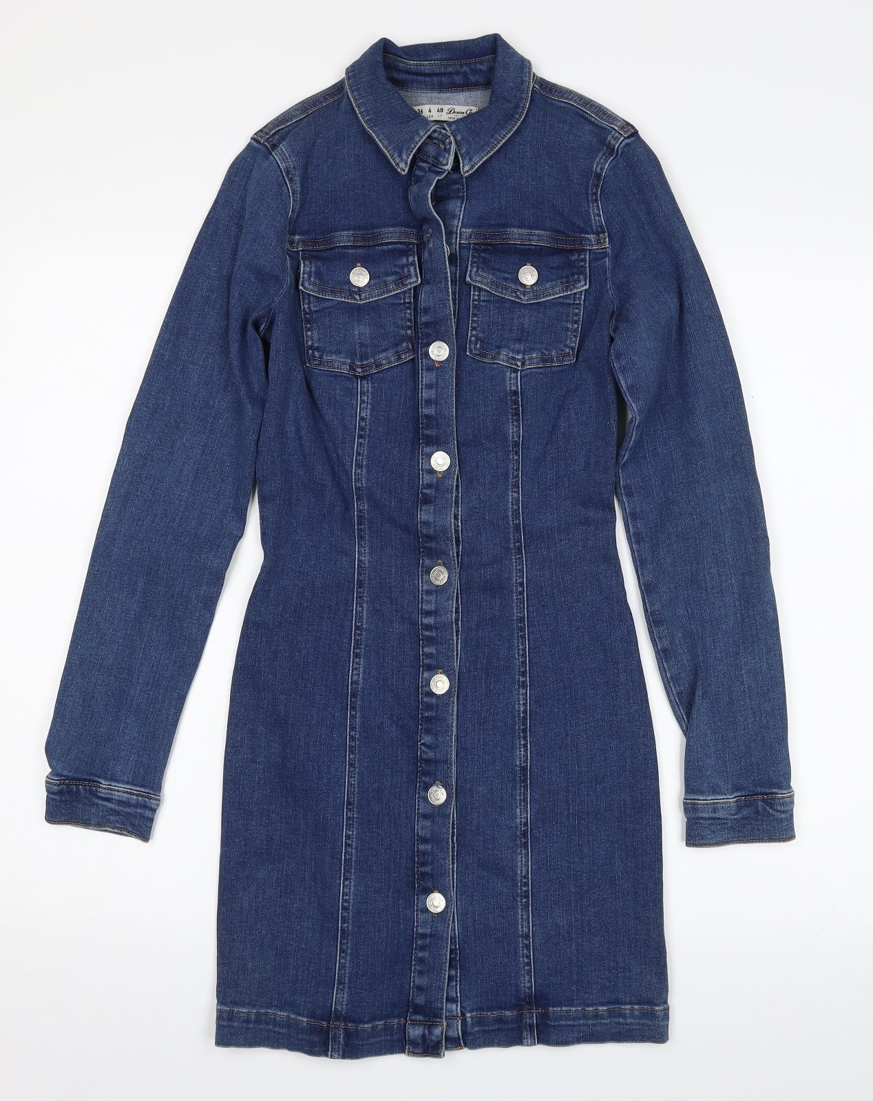 Denim & Co. Womens Blue  Cotton Jacket Dress  Size 8  Collared Button