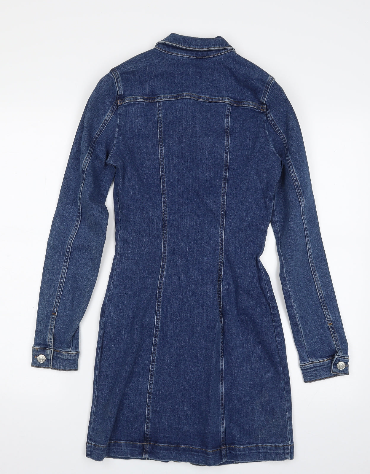 Denim & Co. Womens Blue  Cotton Jacket Dress  Size 8  Collared Button