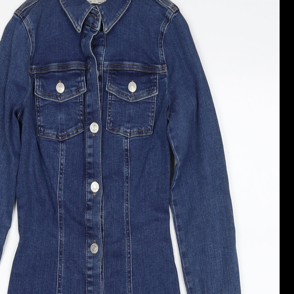 Denim & Co. Womens Blue  Cotton Jacket Dress  Size 8  Collared Button