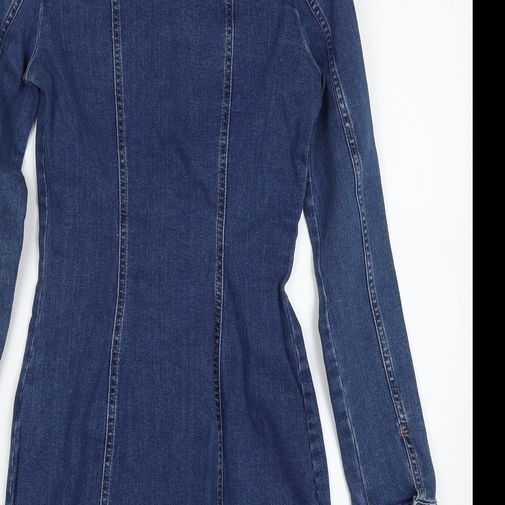 Denim & Co. Womens Blue  Cotton Jacket Dress  Size 8  Collared Button