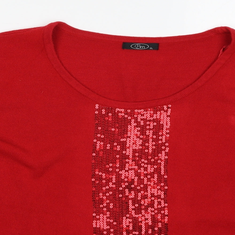 Bonmarché Womens Red Scoop Neck  Acrylic Pullover Jumper Size XL