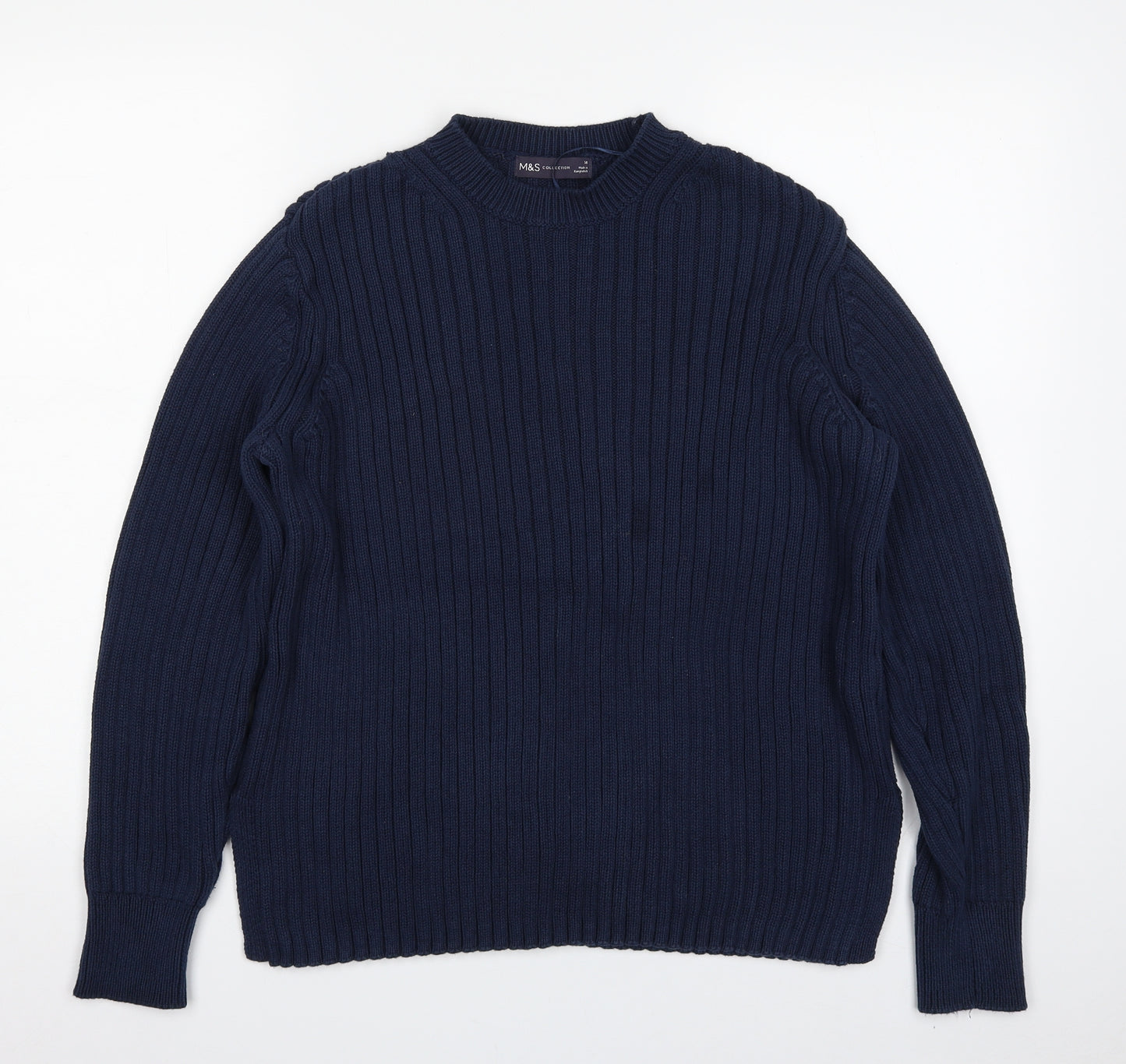 Marks and Spencer Womens Blue Crew Neck  100% Cotton Pullover Jumper Size 14