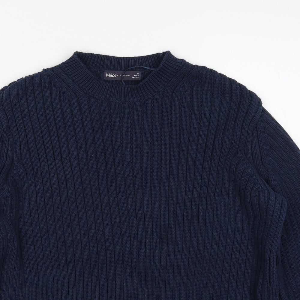 Marks and Spencer Womens Blue Crew Neck  100% Cotton Pullover Jumper Size 14