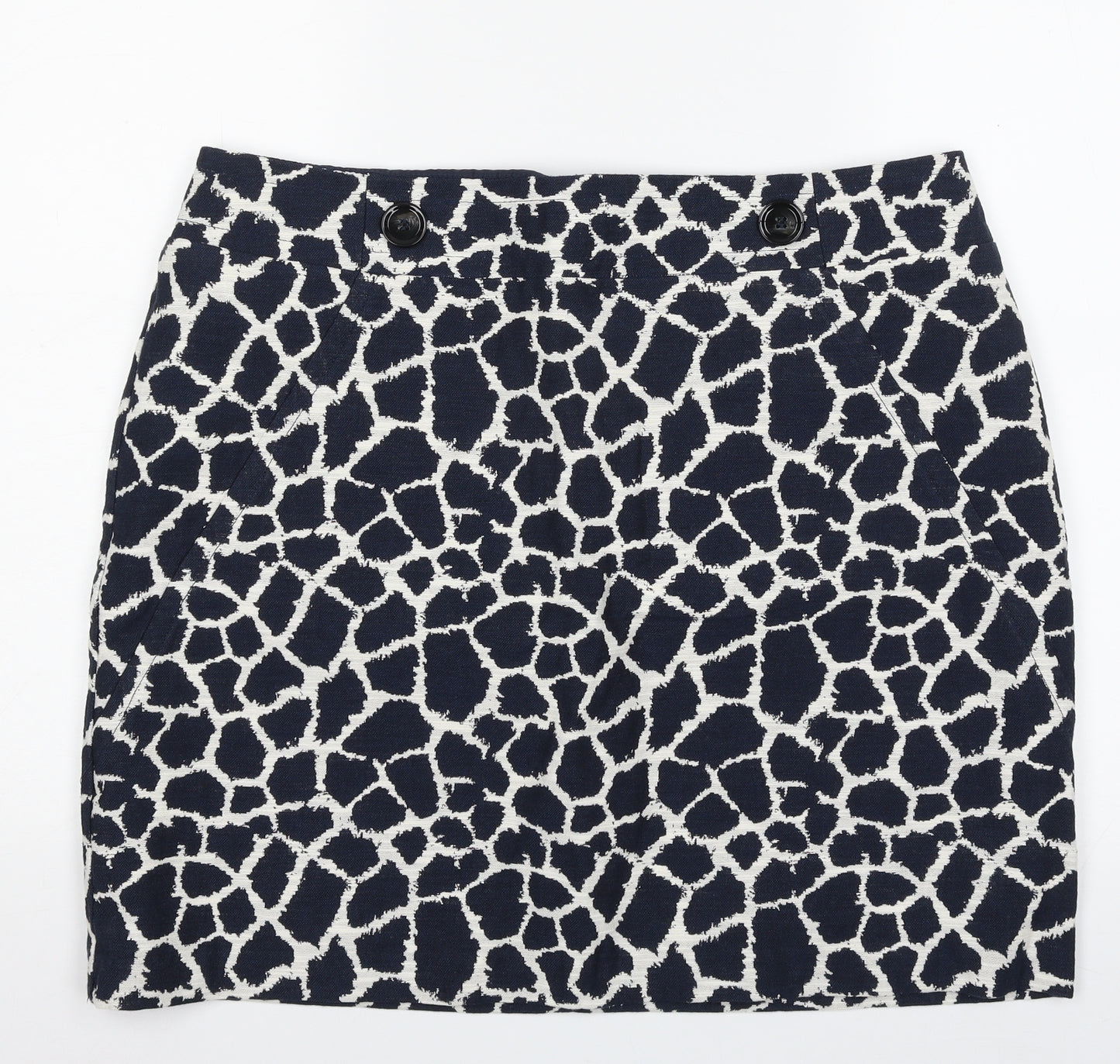 Marks and Spencer Womens Blue Animal Print Cotton A-Line Skirt Size 18   Zip