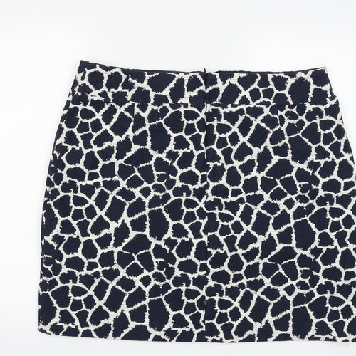 Marks and Spencer Womens Blue Animal Print Cotton A-Line Skirt Size 18   Zip