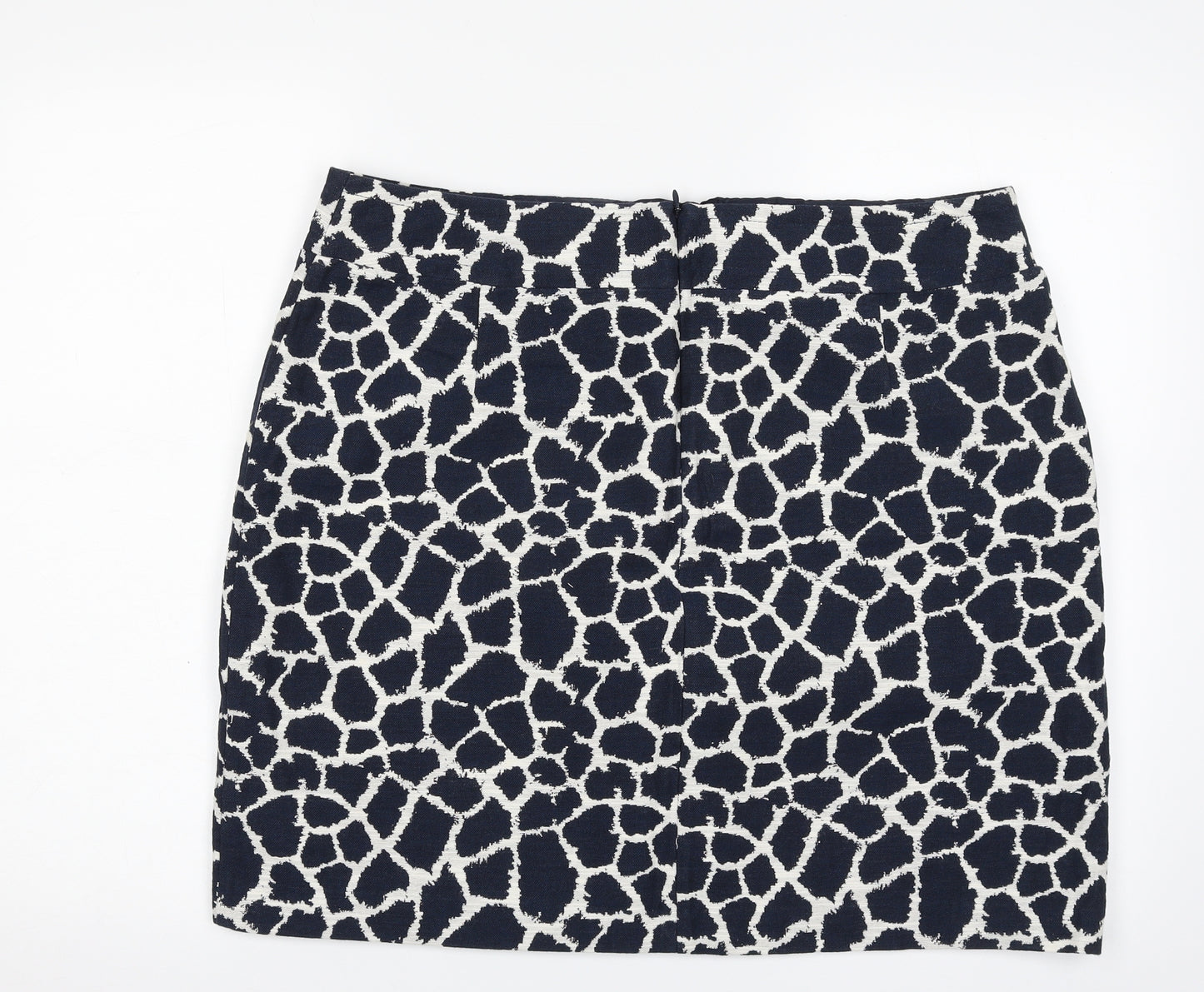 Marks and Spencer Womens Blue Animal Print Cotton A-Line Skirt Size 18   Zip
