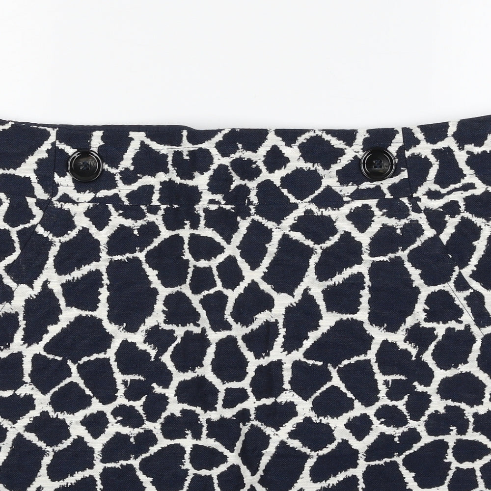 Marks and Spencer Womens Blue Animal Print Cotton A-Line Skirt Size 18   Zip